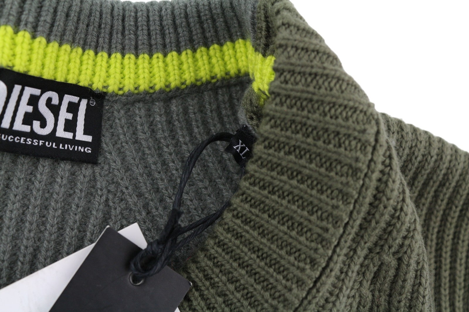 DIESEL K-Birmin Mens Jumper XL Khaki Pullover Crew Neck Knitted Wool Stretch