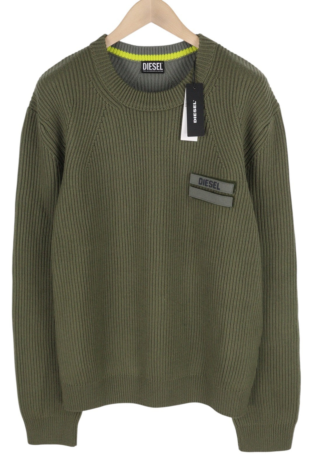 DIESEL K-Birmin Mens Jumper 2XL Khaki Pullover Crew Neck Knit Wool Stretch