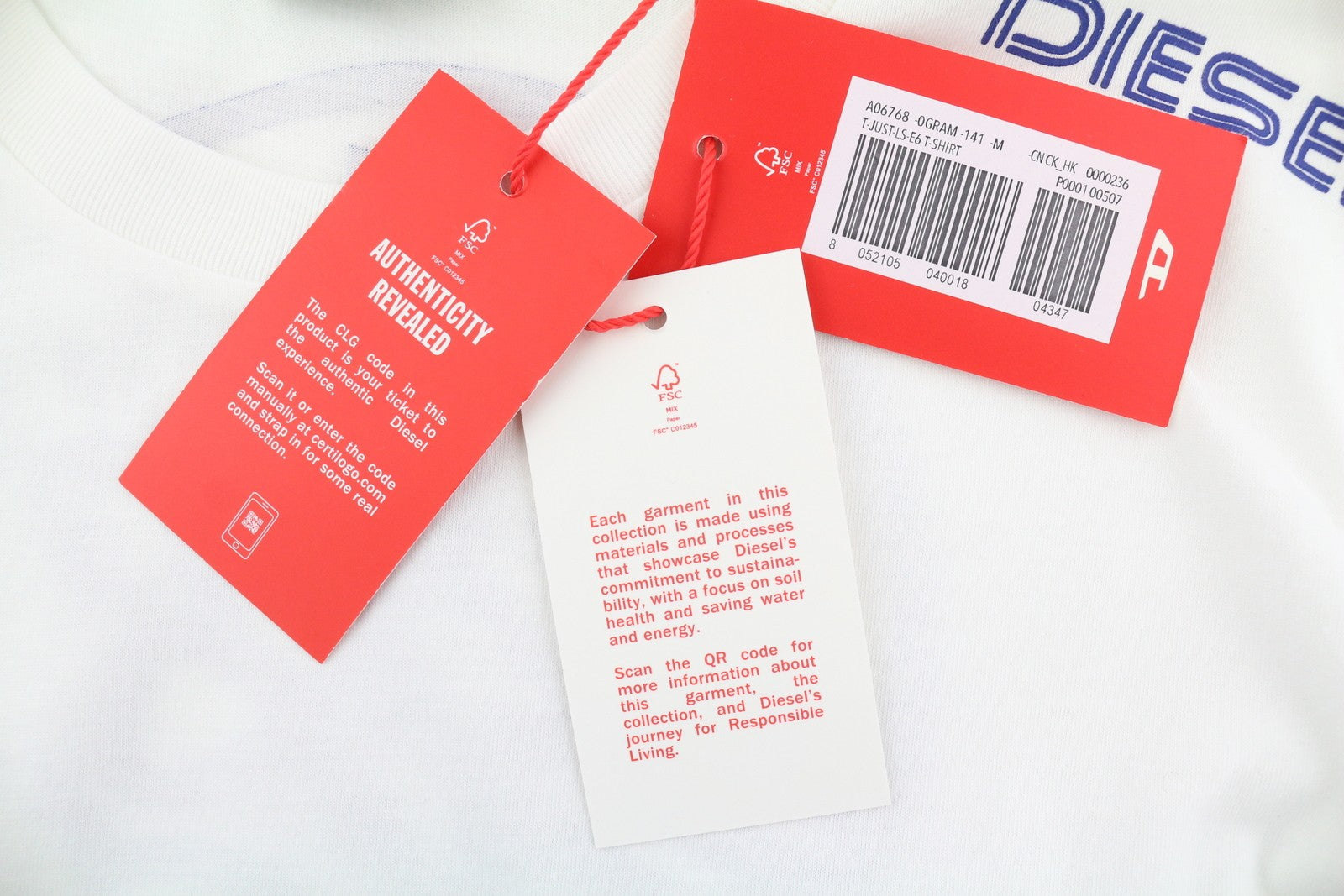 DIESEL T-Just-LS-E6 Mens T-Shirt M White Long Sleeve Crew Collar  Tricot