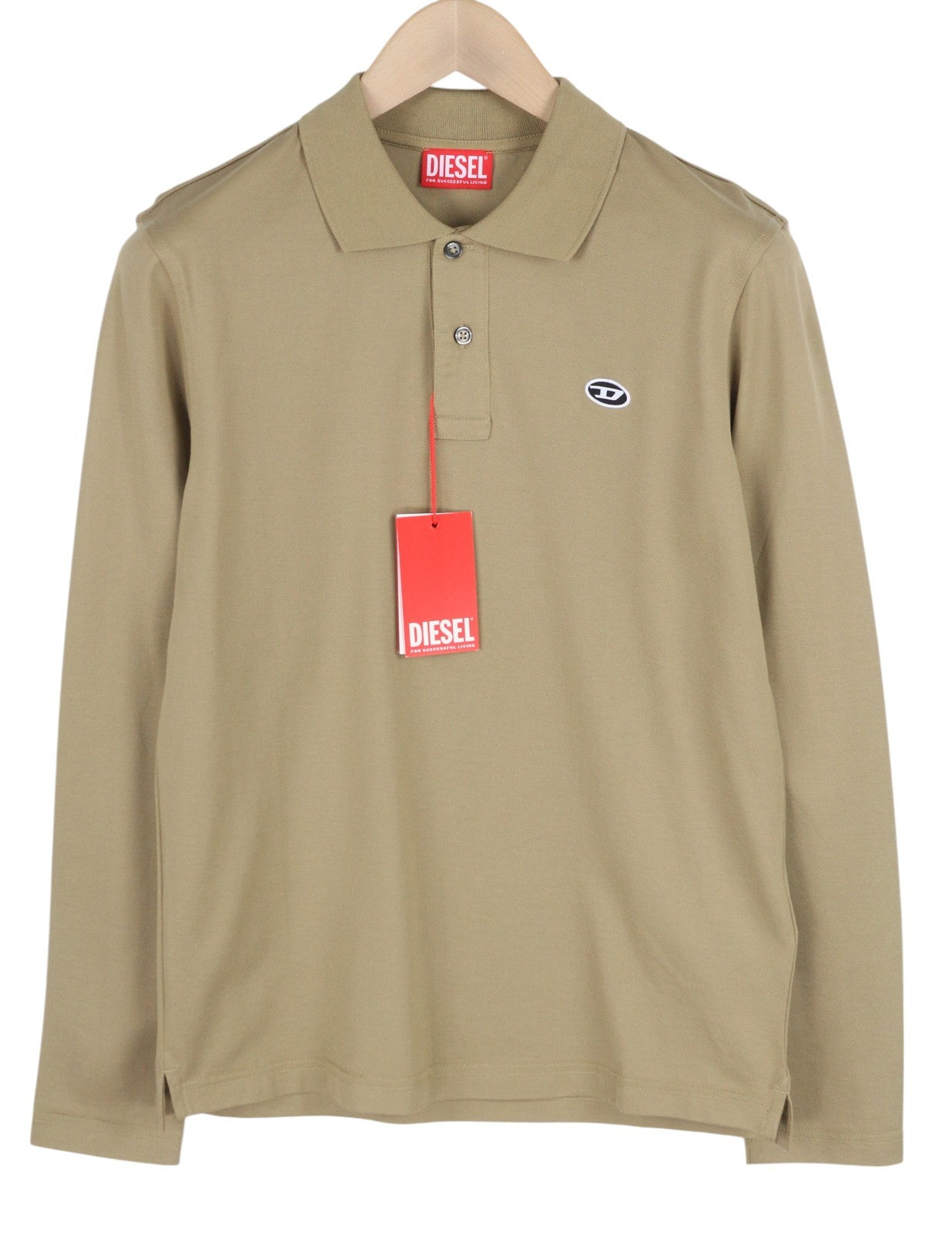 DIESEL T-Smith-LS-Doval-PJ Mens T-Shirt S Beige Long Sleeve Polo Cotton RRP€125