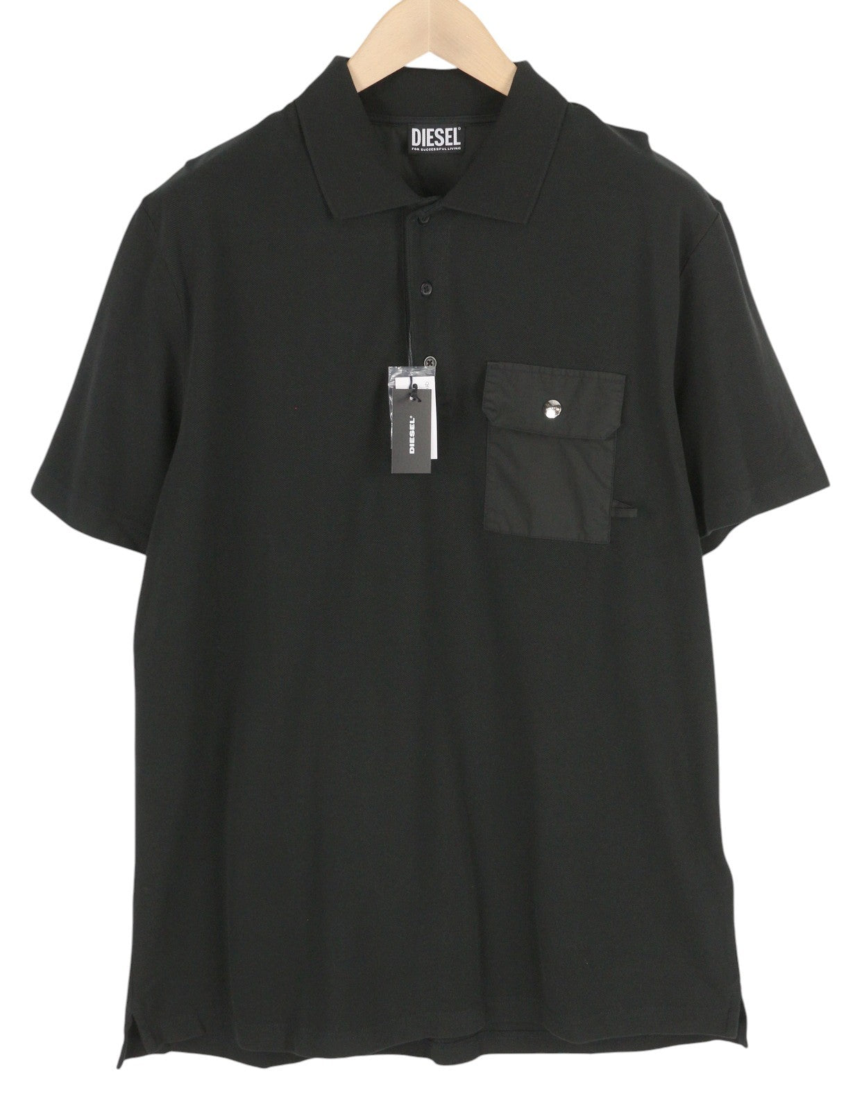 DIESEL T-Hydron Mens T-Shirt XL Black Short Sleeve Polo Neck Patch RRP€100