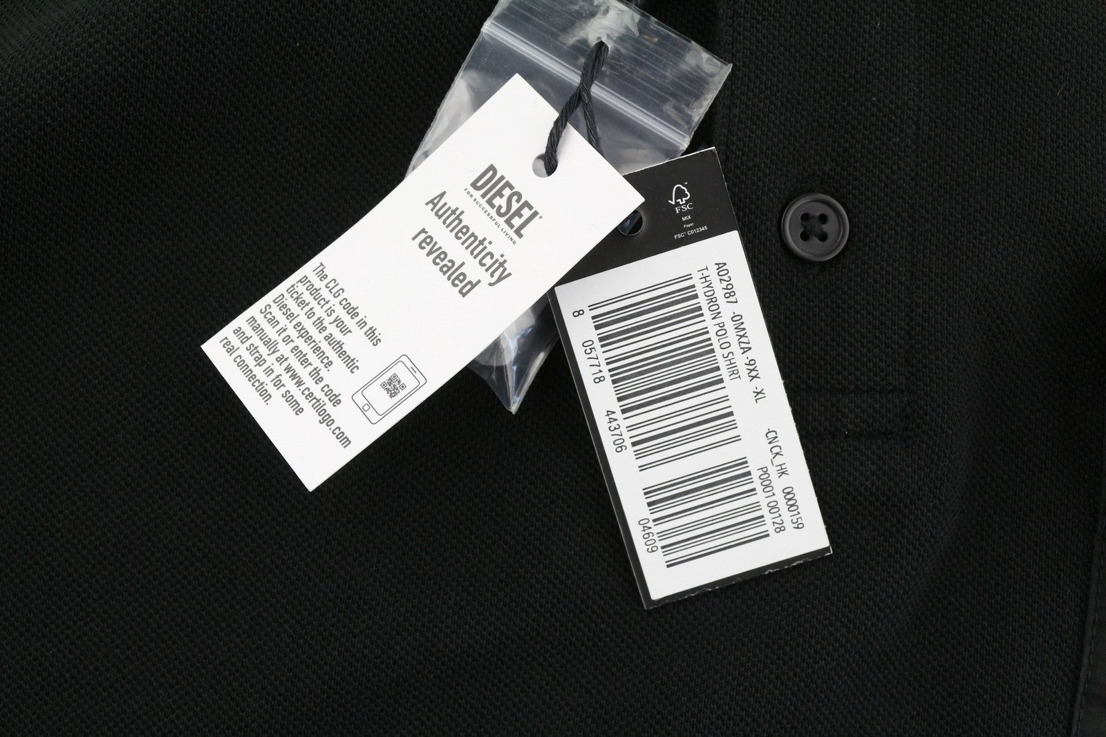 DIESEL T-Hydron Mens T-Shirt XL Black Short Sleeve Polo Neck Patch RRP€100