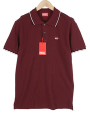 DIESEL T-Smith-D Mens T-Shirt M Short Sleeve Polo Neck Cotton Burgundy RRP€100