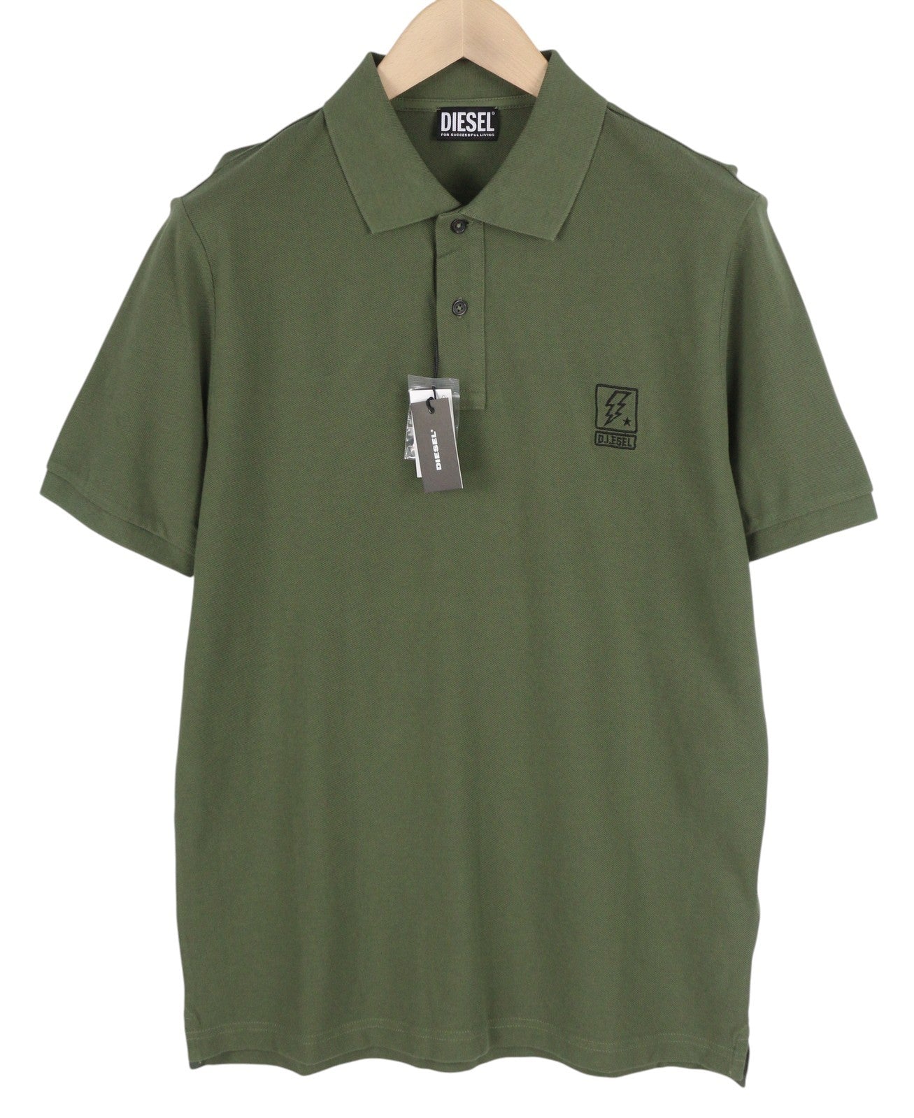 DIESEL T-Smith-B1 Mens T-Shirt L Short Sleeve Polo Neck Cotton  Khaki Green