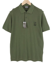 DIESEL T-Smith-B1 Mens T-Shirt L Short Sleeve Polo Neck Cotton  Khaki Green