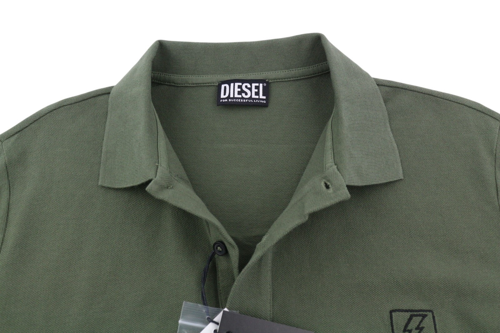 DIESEL T-Smith-B1 Mens T-Shirt L Short Sleeve Polo Neck Cotton  Khaki Green