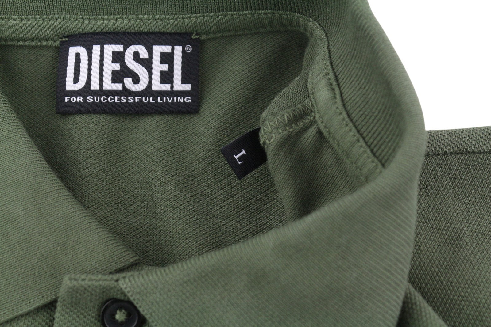 DIESEL T-Smith-B1 Mens T-Shirt L Short Sleeve Polo Neck Cotton  Khaki Green