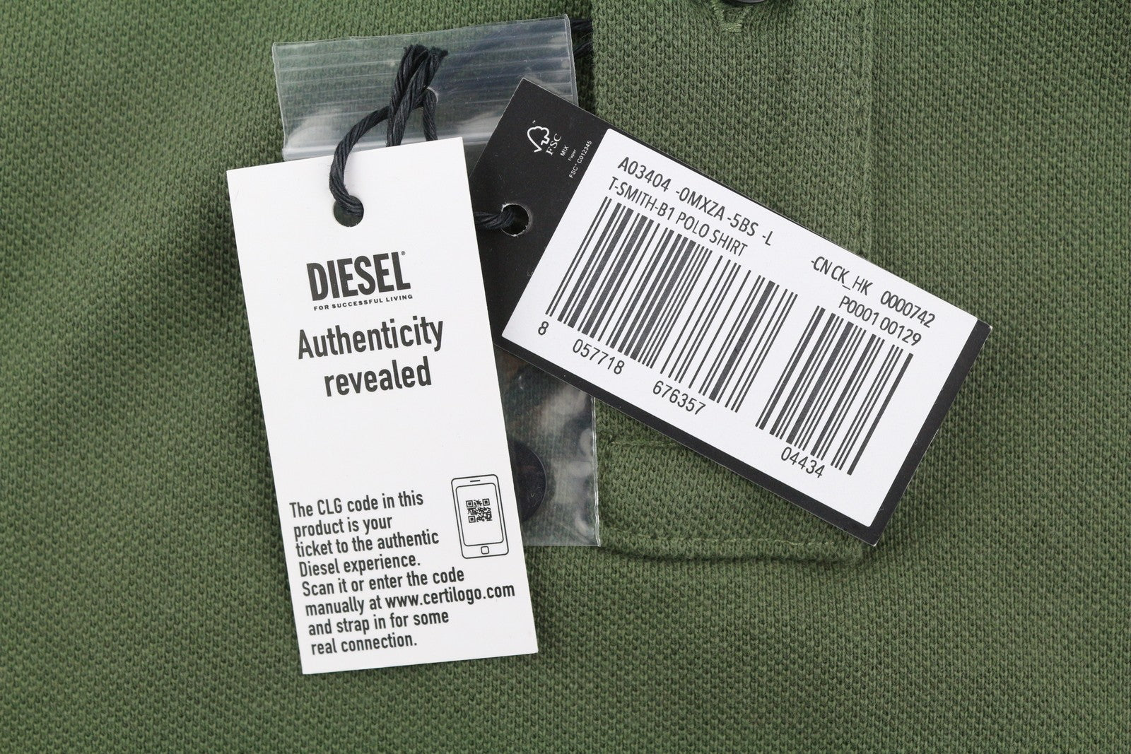 DIESEL T-Smith-B1 Mens T-Shirt L Short Sleeve Polo Neck Cotton  Khaki Green