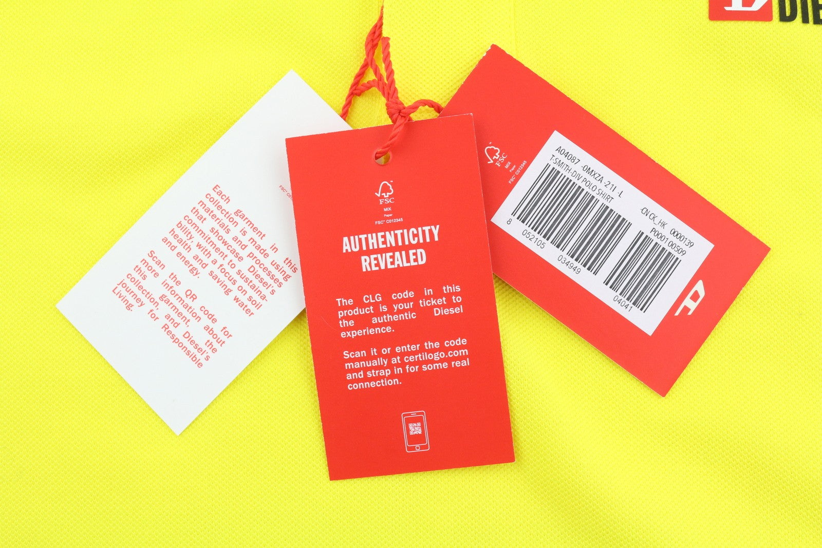 DIESEL T-Smith-Div  Mens T-Shirt L Short Sleeve Polo Neck Cotton  Yellow