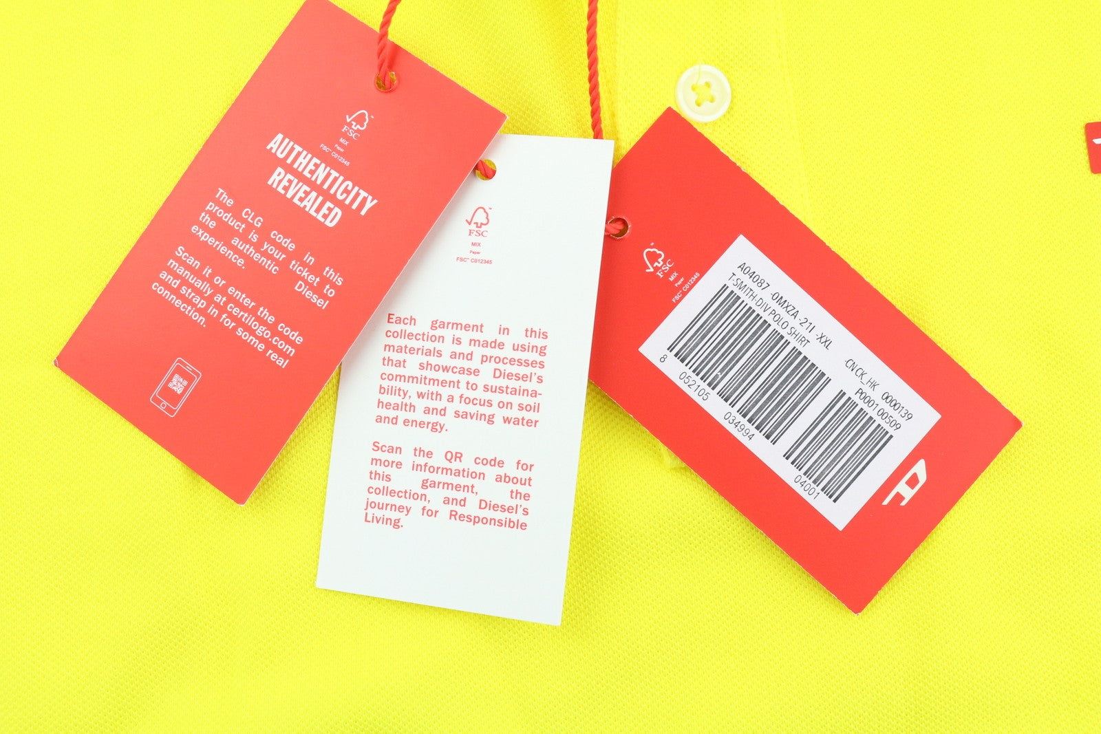 DIESEL T-Smith-Div  Mens T-Shirt 2XL Short Sleeve Polo Neck Cotton Yellow