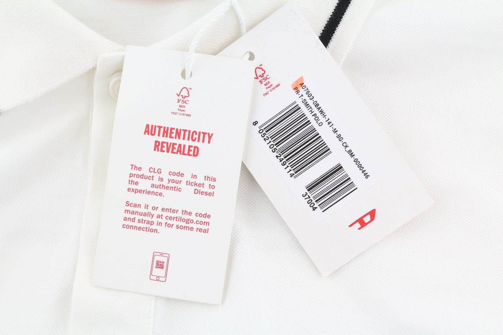 DIESEL PR-T-Smith Mens T-Shirt M Short Sleeve Polo Neck Patterned White RRP€125