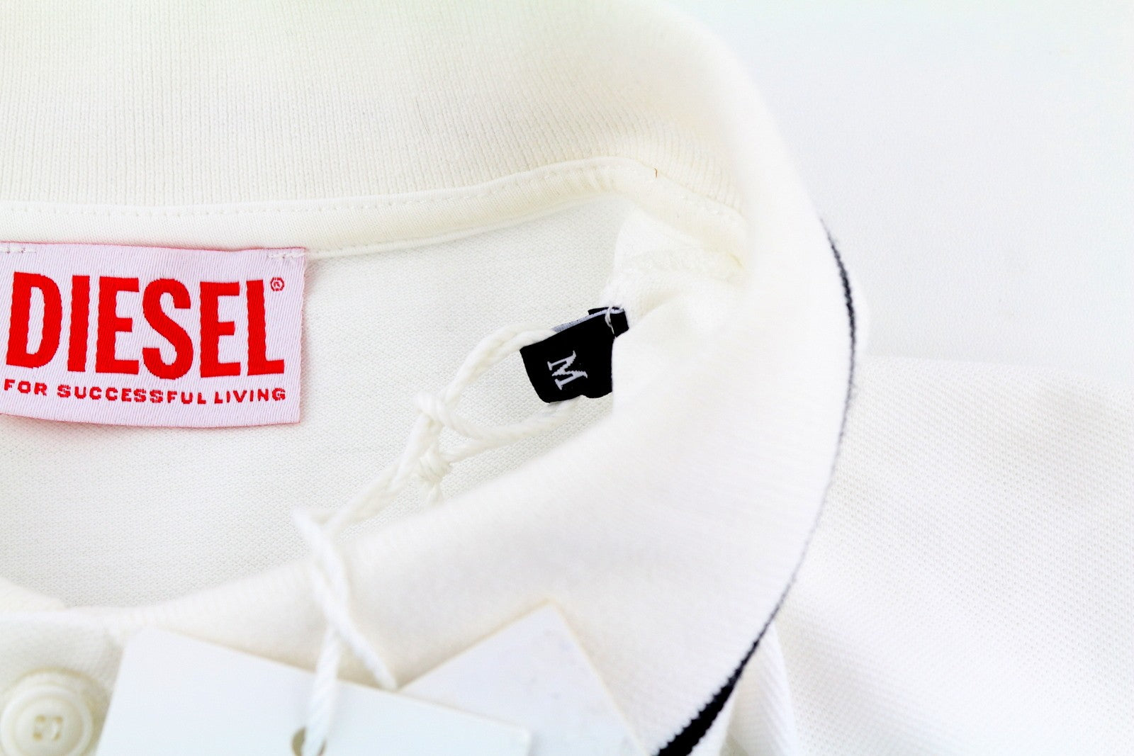 DIESEL PR-T-Smith Mens T-Shirt M Short Sleeve Polo Neck Patterned White RRP€125