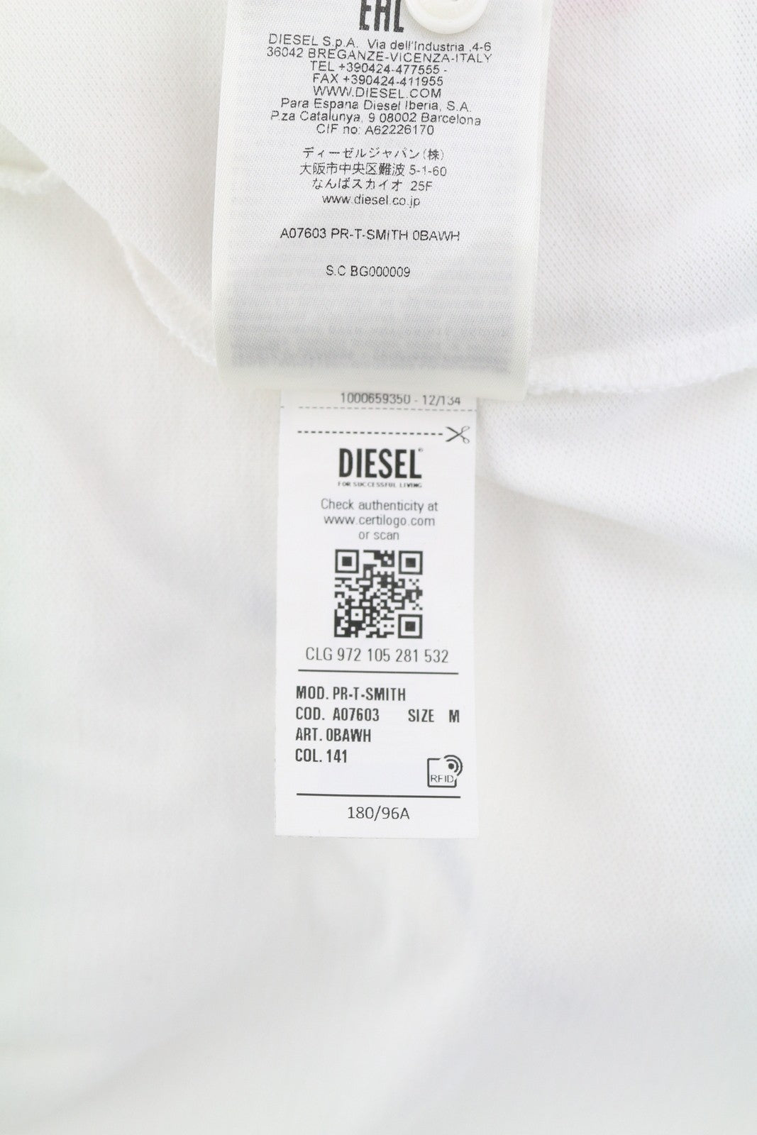 DIESEL PR-T-Smith Mens T-Shirt M Short Sleeve Polo Neck Patterned White RRP€125