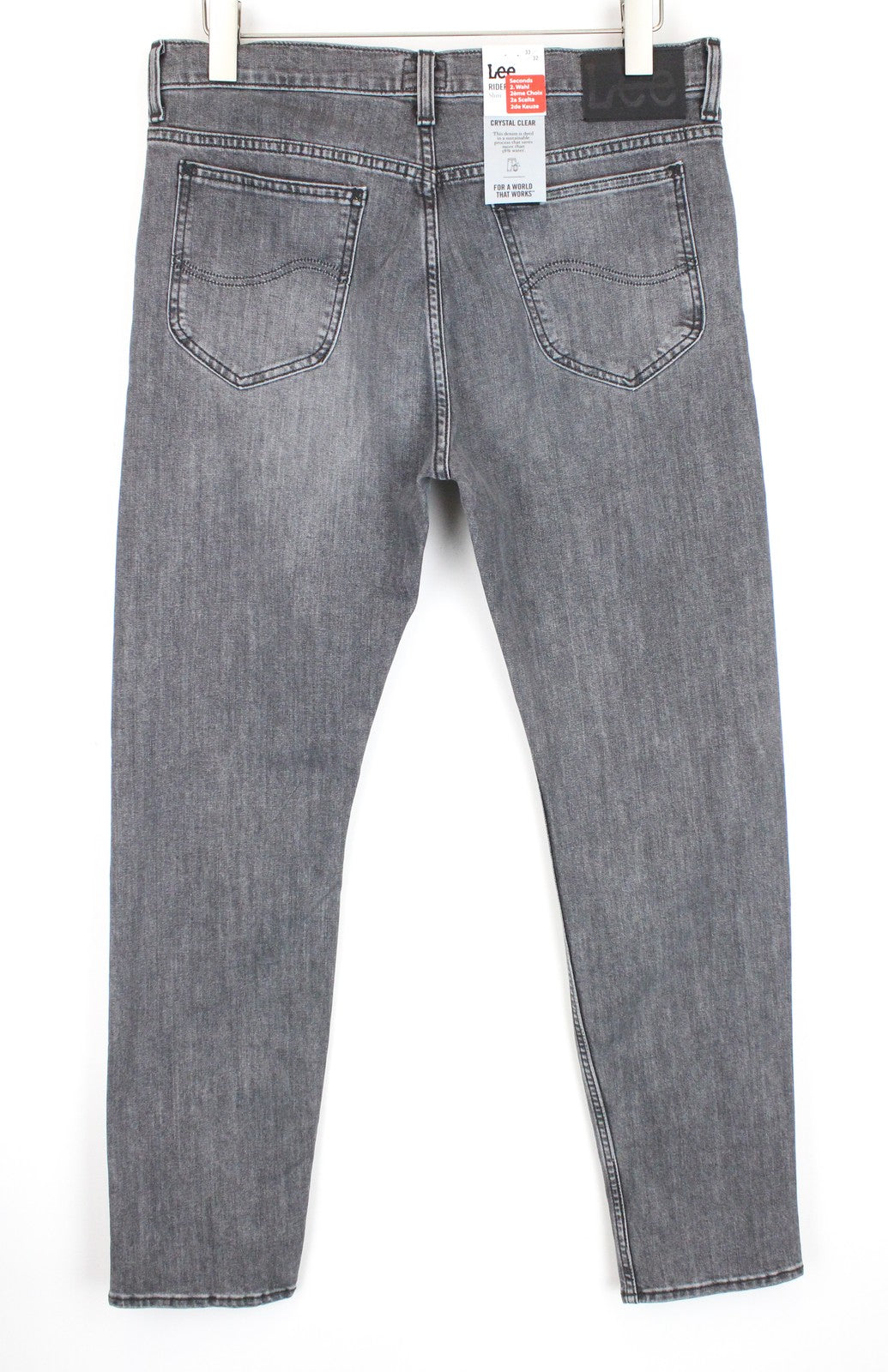 LEE Rider Men's Jeans W34/L32 Slim Fit Grey Cotton Washed Stretch 5-Pocket