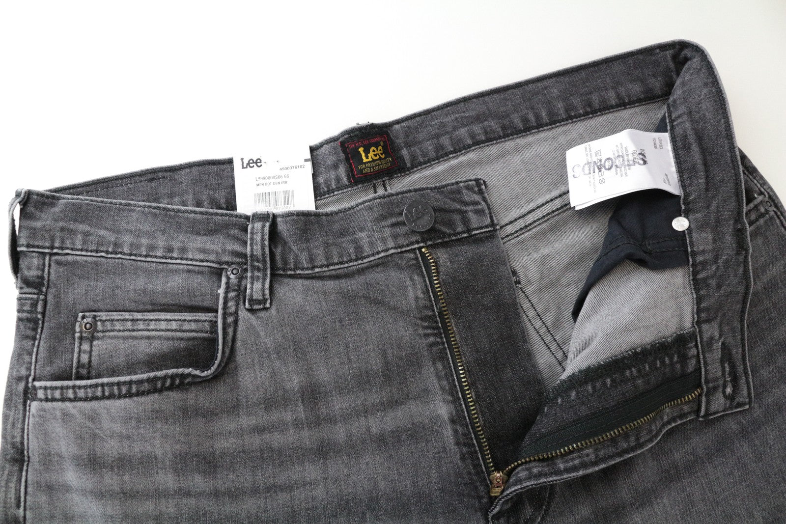 LEE Rider Men's Jeans W34/L32 Slim Fit Grey Cotton Washed Stretch 5-Pocket