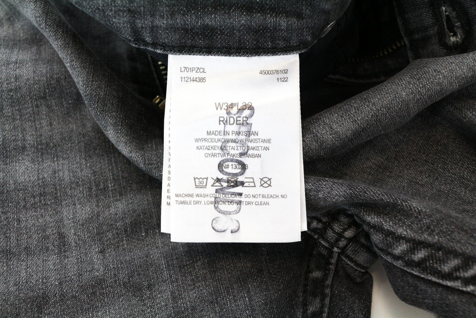 LEE Rider Men's Jeans W34/L32 Slim Fit Grey Cotton Washed Stretch 5-Pocket