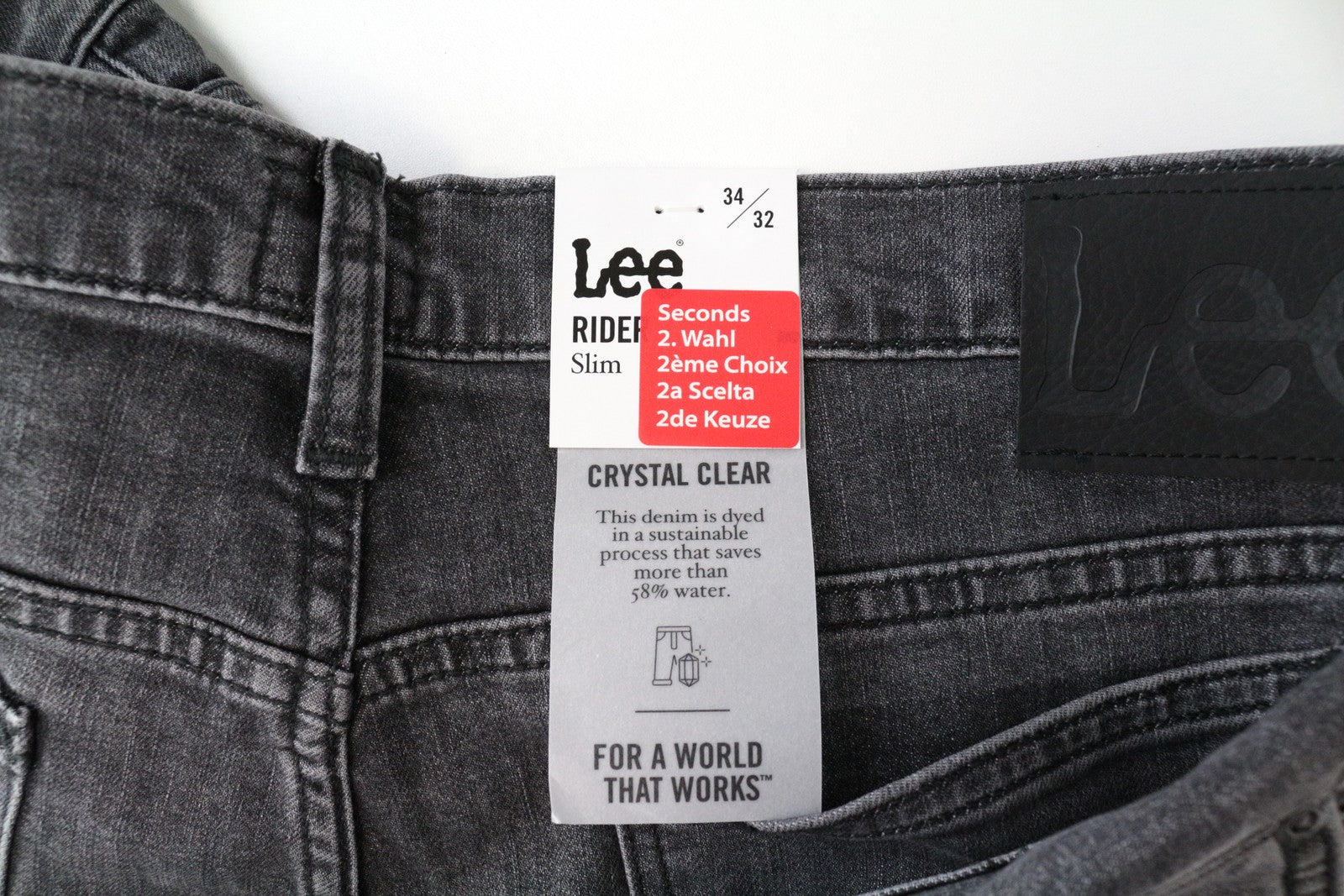 LEE Rider Men's Jeans W34/L32 Slim Fit Grey Cotton Washed Stretch 5-Pocket