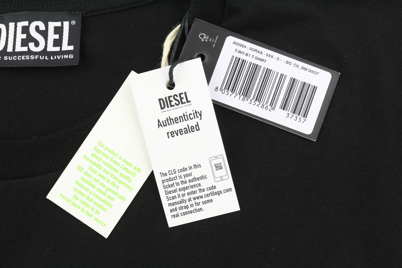 DIESEL T-Iny-B1 Men T-Shirt S Black Tricot Stretch Crew Neck Short Sleeved