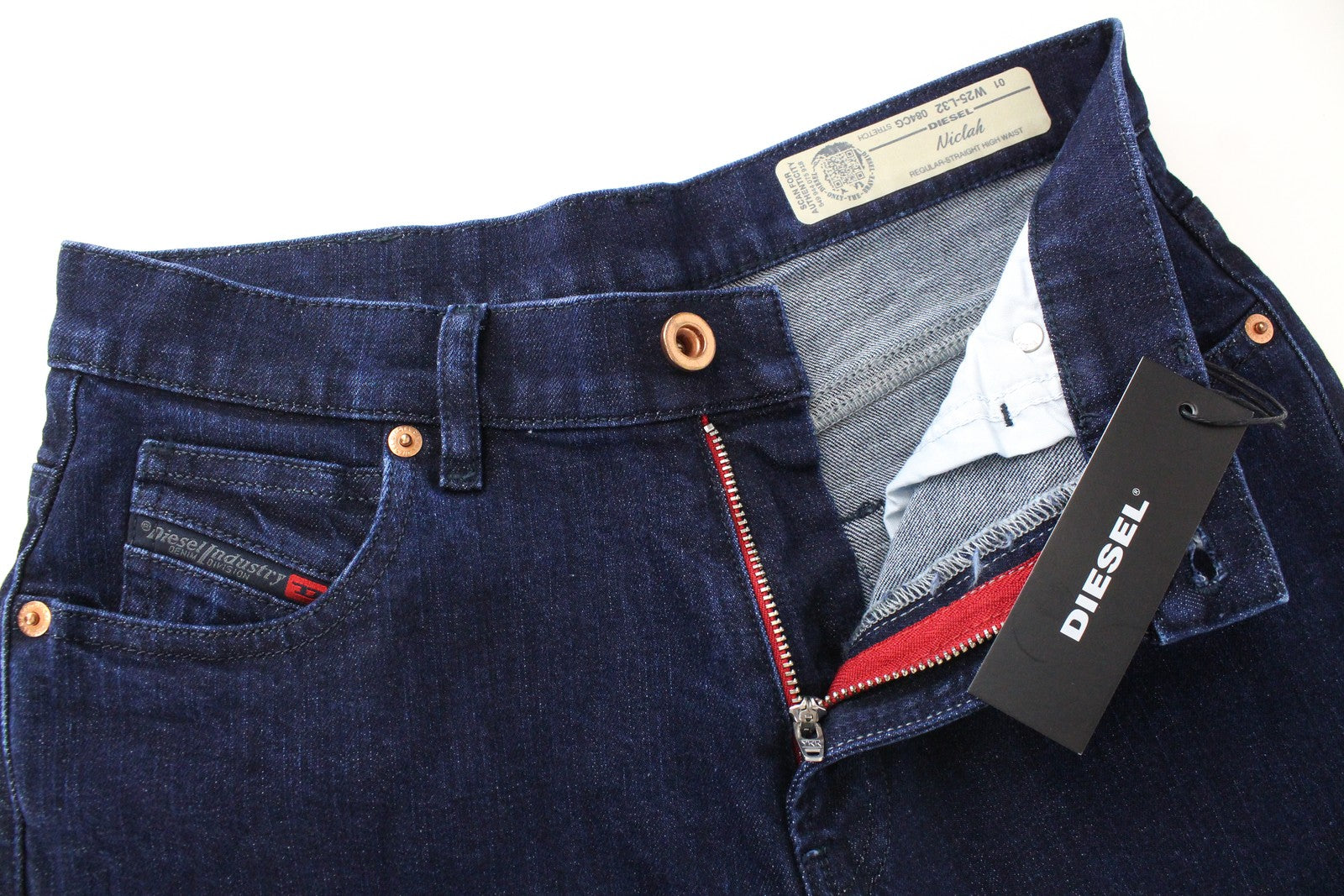 DIESEL Niclah 084CG Women's Jeans W25/L32 Straight Blue Cotton High Waist