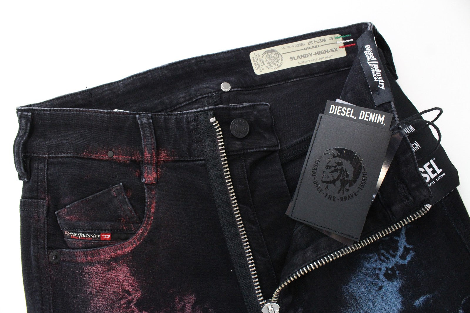 DIESEL Slandy-High-SX 069IY Women's W27/L32 Skinny Navy Red Washed