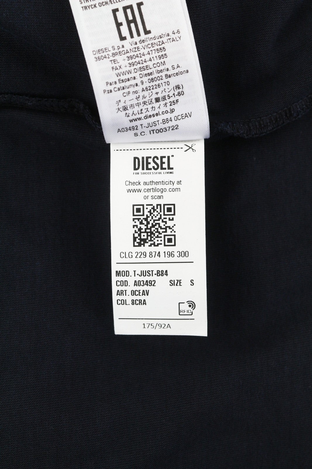 DIESEL T-Just-B84 Men T-Shirt S Black Tricot Stretch Crew Collar RRP€150