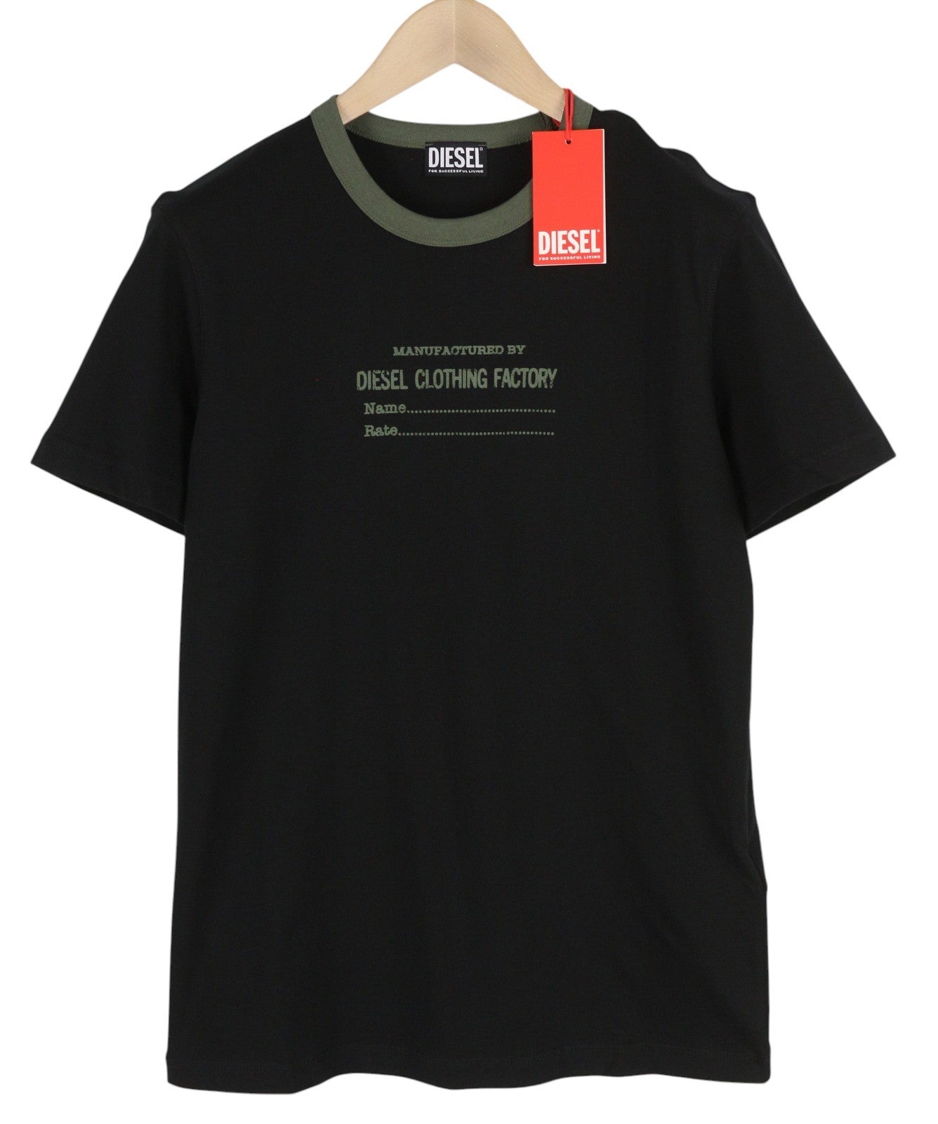 DIESEL T-Diegor-C3 Men T-Shirt M Black Tricot Stretch Crew Neck Short Sleeved