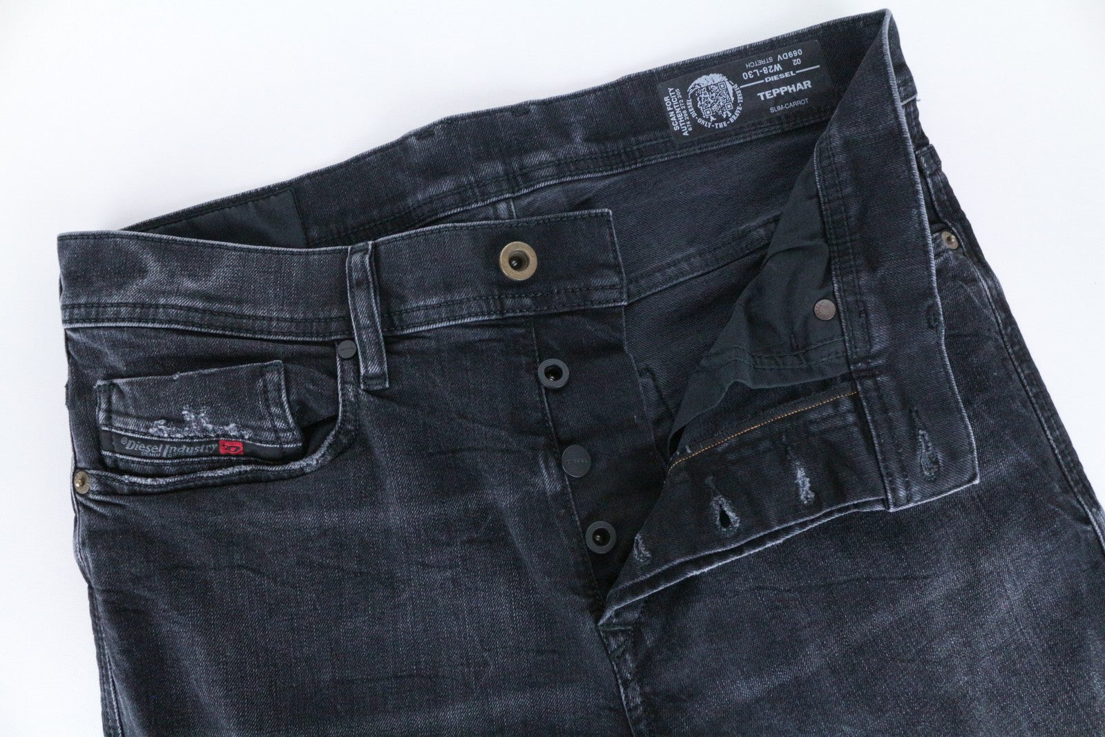 DIESEL Tepphar 069DV Men's Jeans W28/L30 Slim Carrot Blue Cotton Ripped