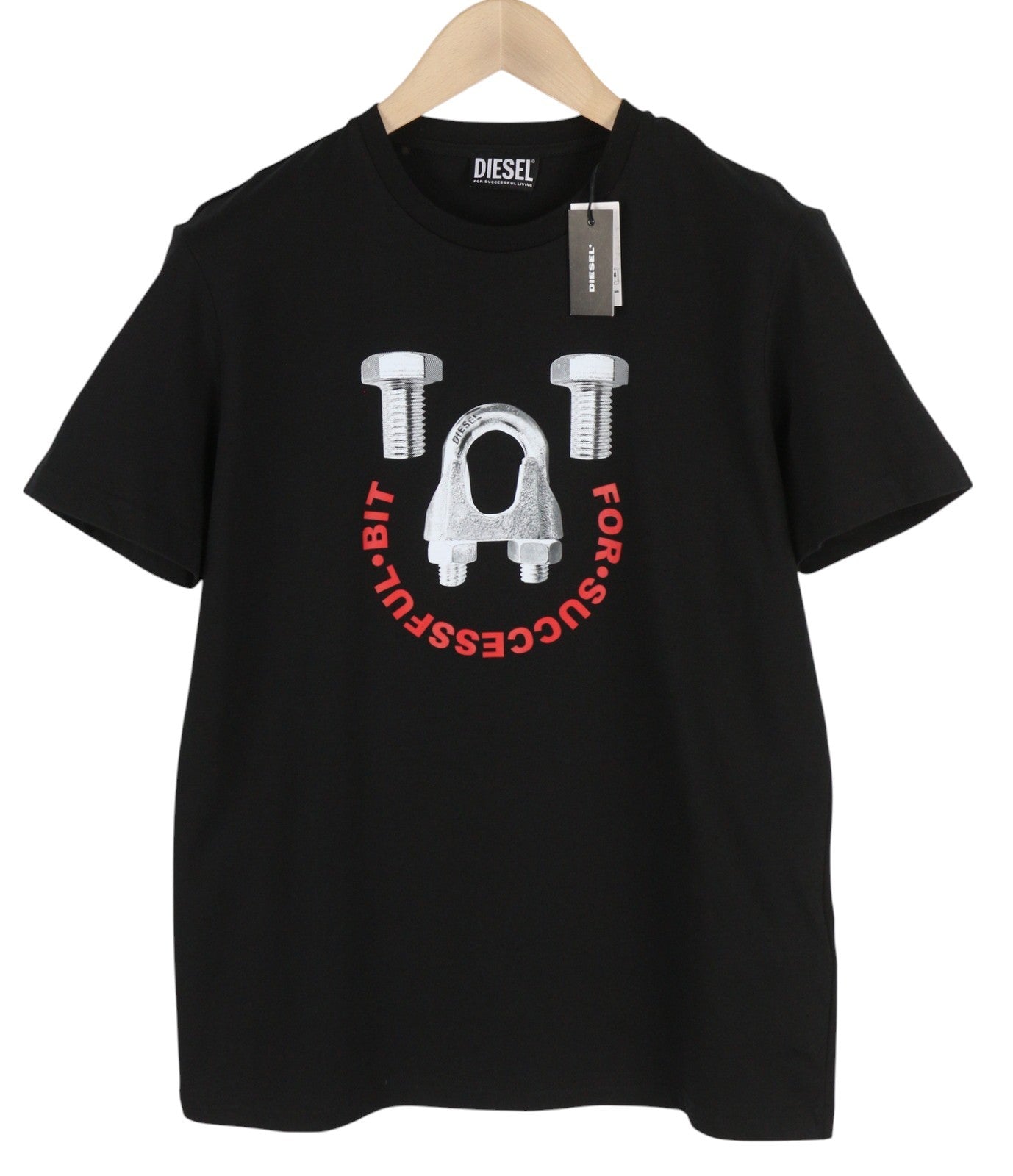 DIESEL T-Diegos-B3 Men T-Shirt S Black Tricot Stretchy Crew Neck Short Sleeve