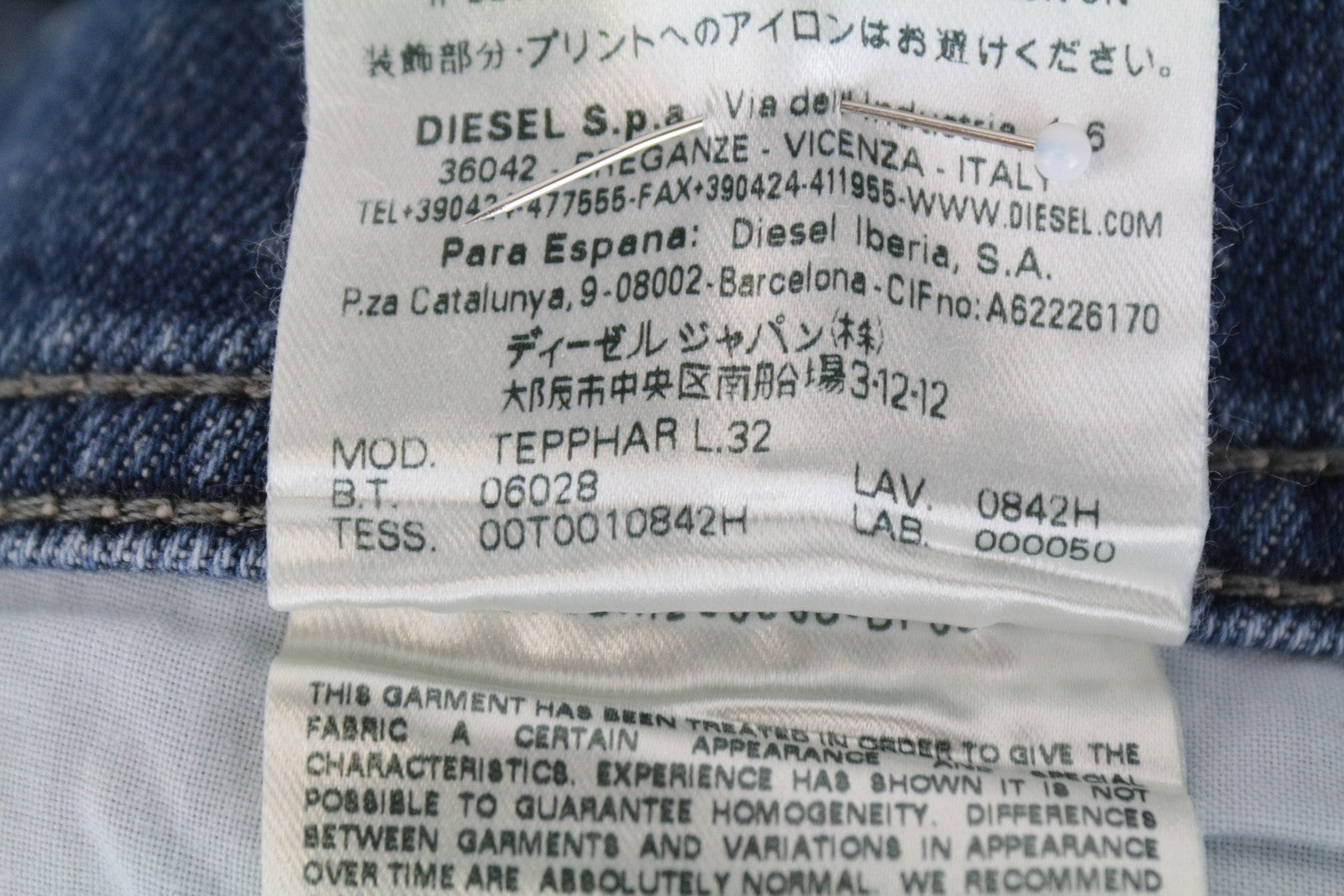 DIESEL Tepphar 0842H Men's Jeans W33/L32 Slim Carrot Washed Blue Cotton