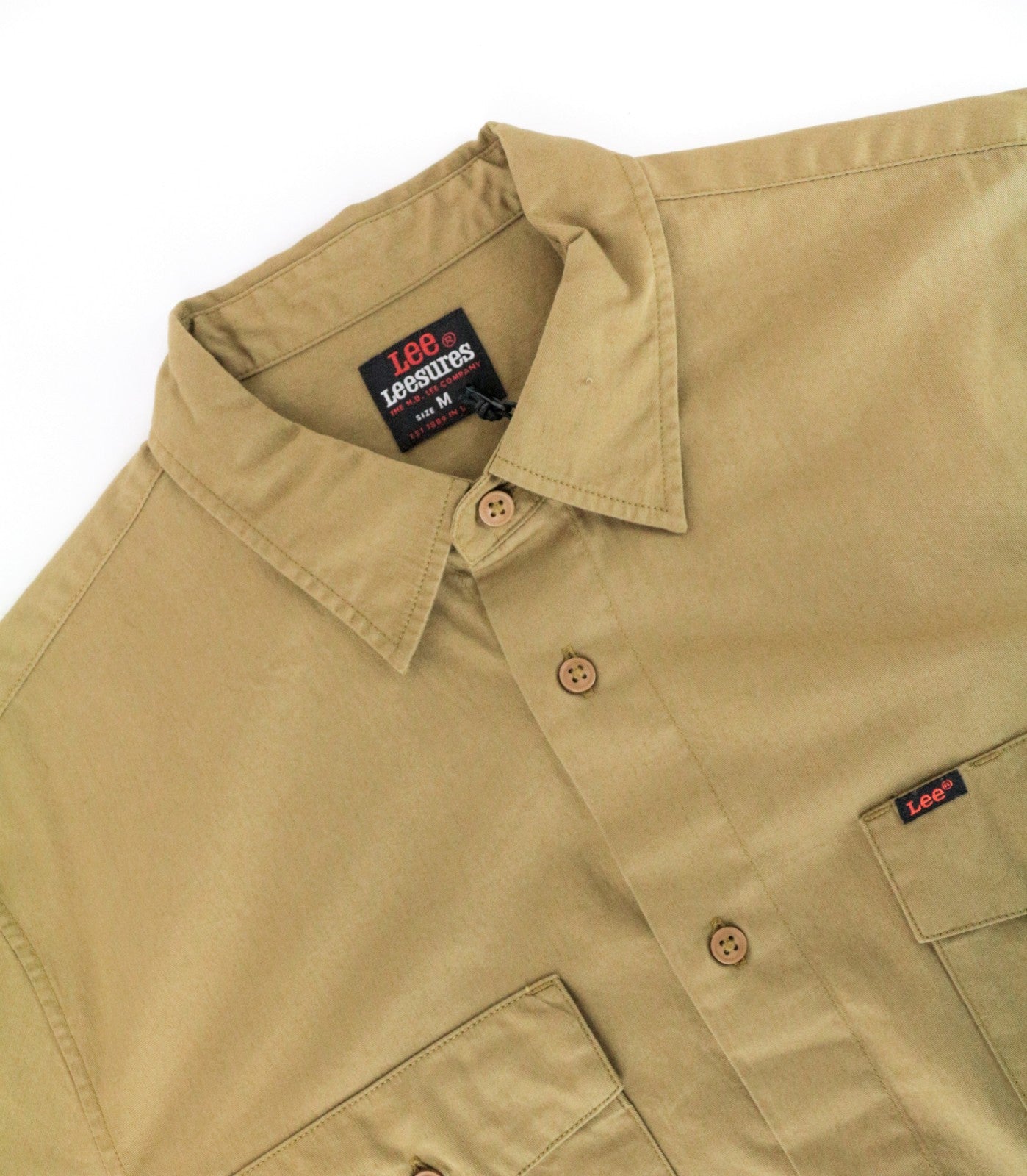 LEE Men's Shirt M Khaki Green Cotton LS Buttoned Pocketed Shirt