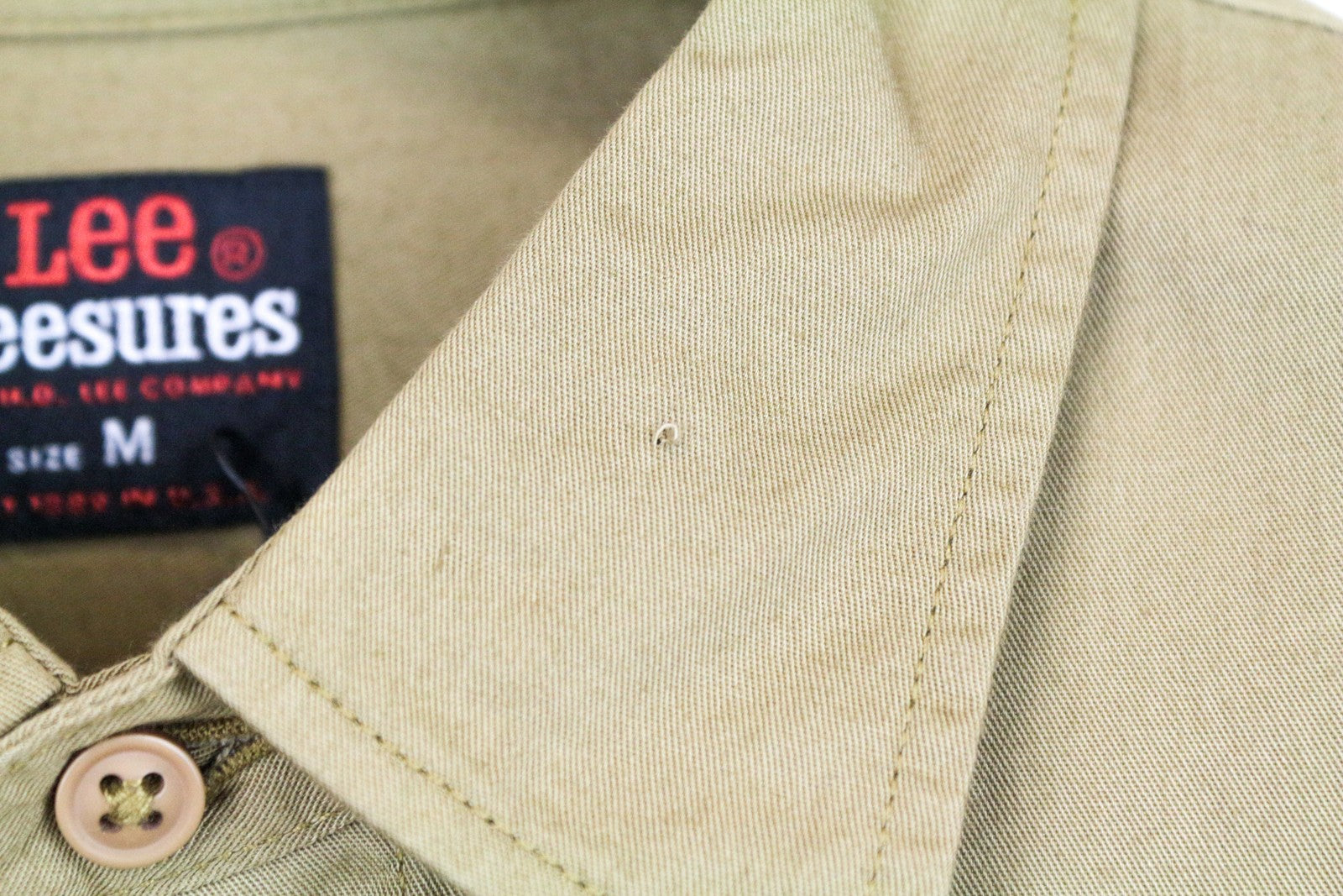 LEE Men's Shirt M Khaki Green Cotton LS Buttoned Pocketed Shirt