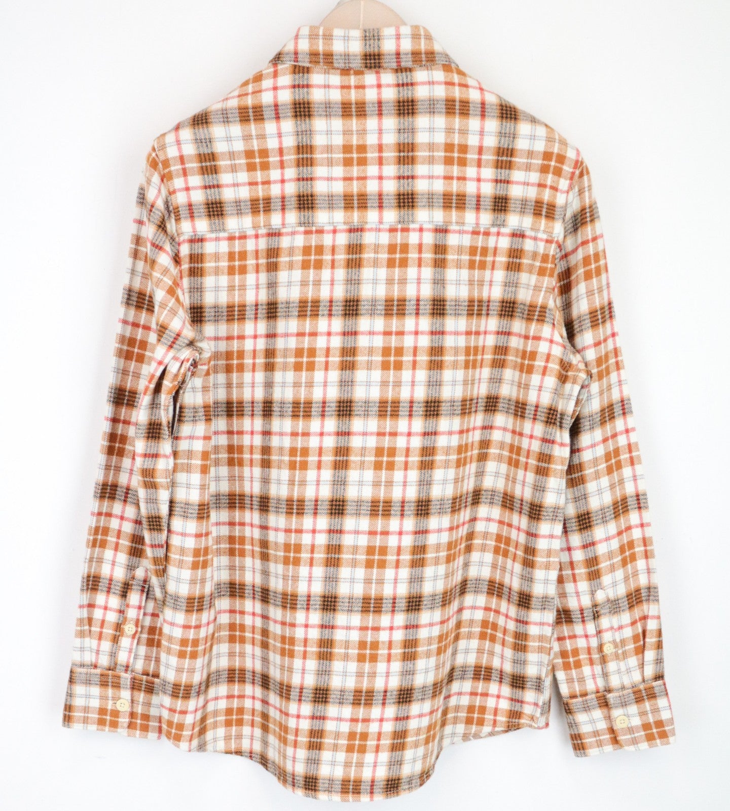 WRANGLER Men's Shirt M Orange Checked Cotton Flannel Buttoned Long Sleeve