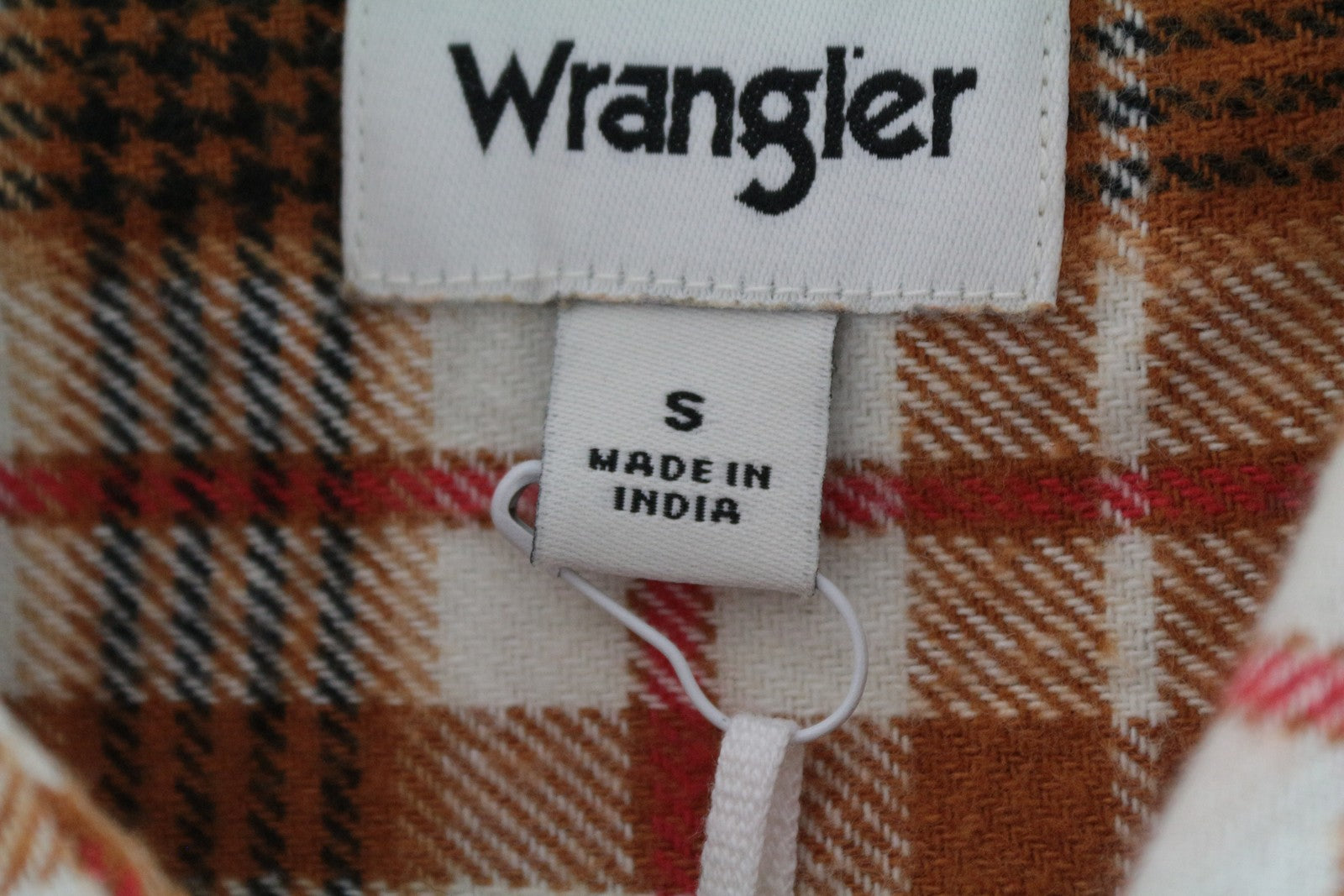WRANGLER Men's Shirt M Orange Checked Cotton Flannel Buttoned Long Sleeve