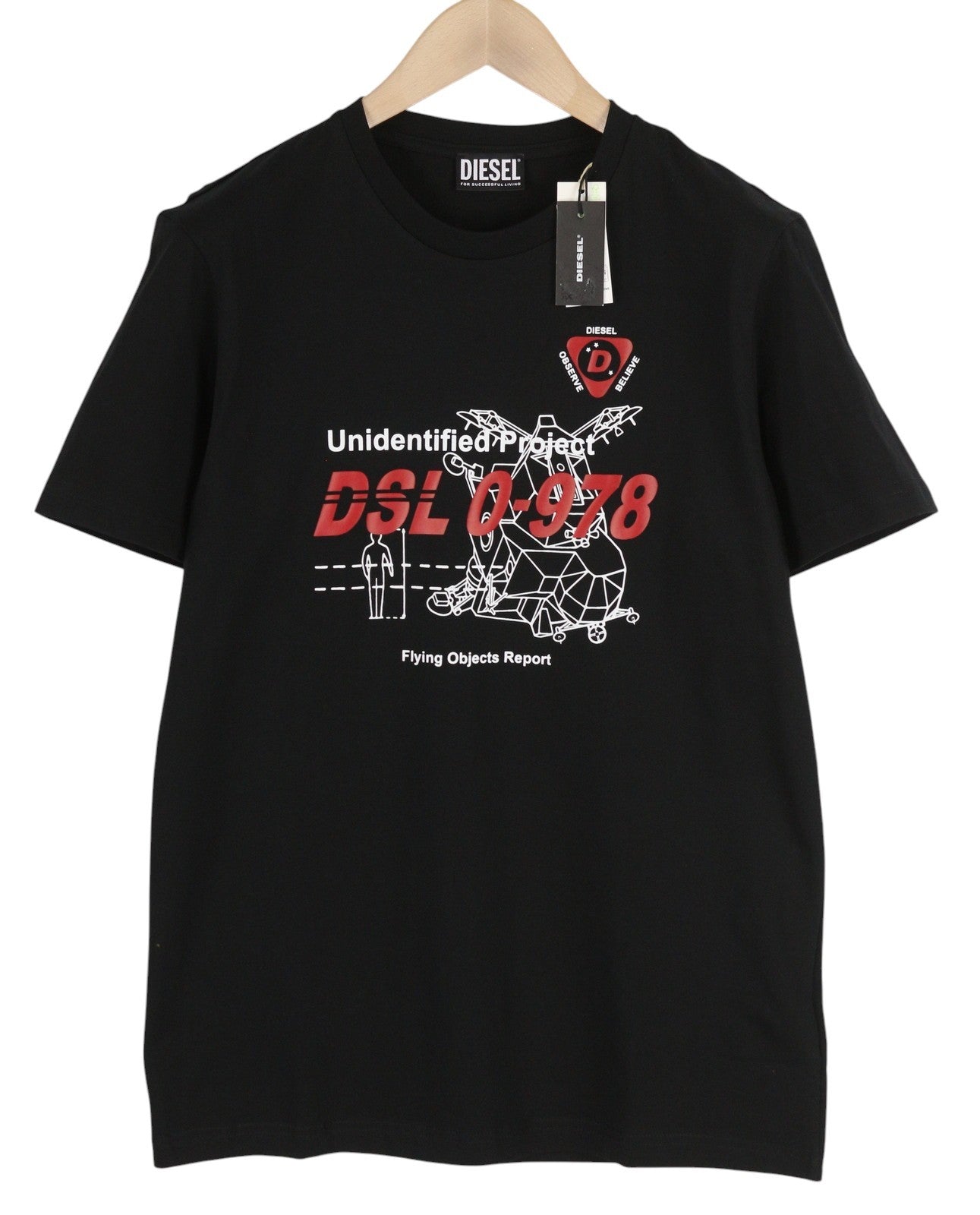 DIESEL T-Diegos-B82 Men T-Shirt M Black Tricot Stretch Crew Neck Short Sleeved