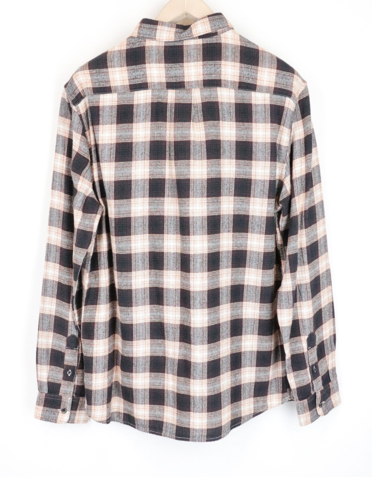 WRANGLER Men's Shirt M Brown Grey Checked LS Pure Cotton Flannel