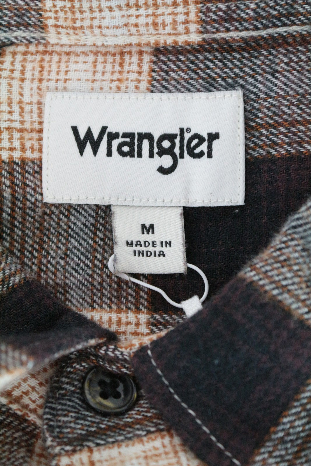 WRANGLER Men's Shirt M Brown Grey Checked LS Pure Cotton Flannel