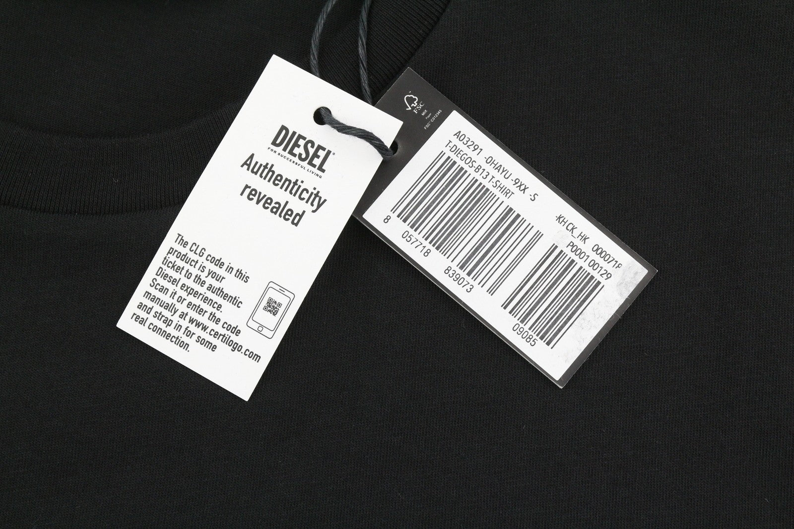 DIESEL T-Diegos-B13 Men T-Shirt S Black Tricot Stretchy Crew Neck Short Sleeved