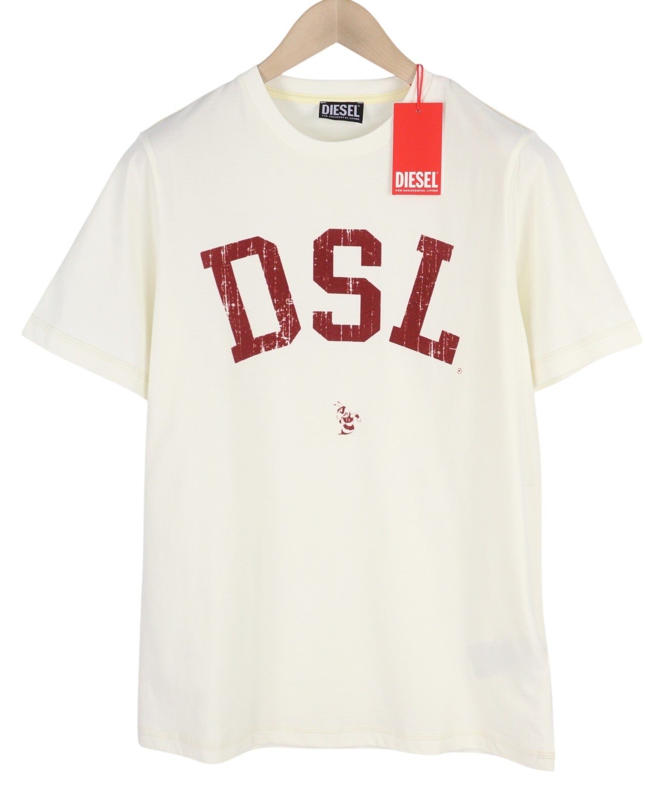 DIESEL T-Just-E35 Men T-Shirt S White Tricot Stretch Cotton Crew Short Sleeve