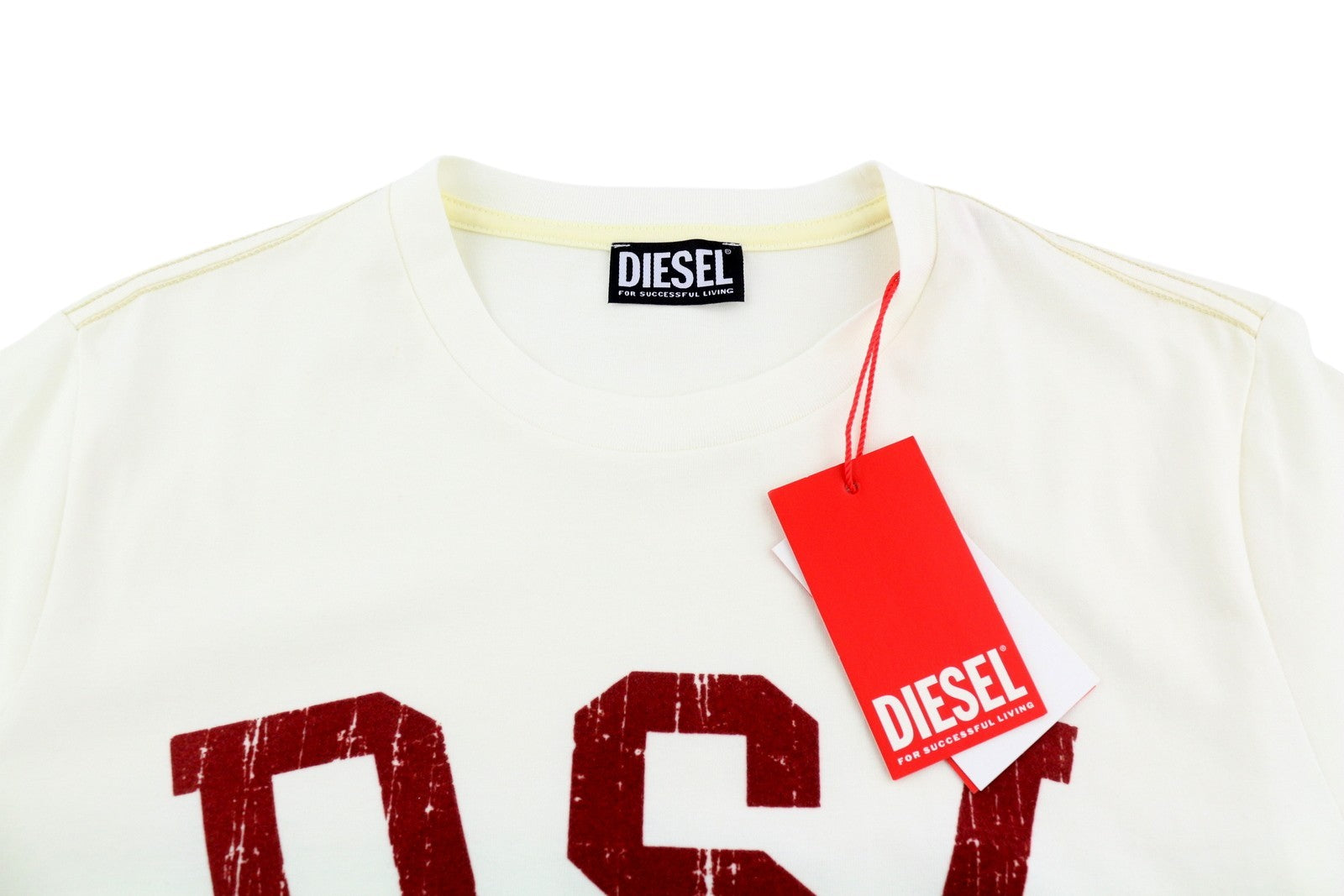 DIESEL T-Just-E35 Men T-Shirt S White Tricot Stretch Cotton Crew Short Sleeve