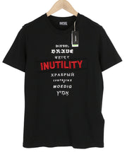 DIESEL T-Diegos-B6 Men T-Shirt S Black Tricot Stretchy Embroidered Short Sleeved