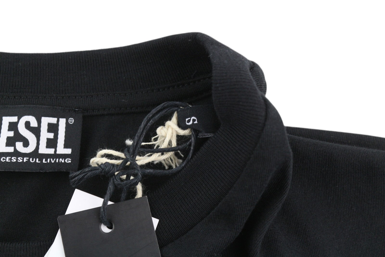 DIESEL T-Diegos-B6 Men T-Shirt S Black Tricot Stretchy Embroidered Short Sleeved