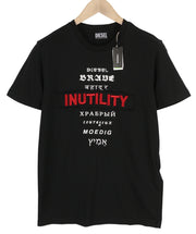 DIESEL T-Diegos-B6 Men T-Shirt S Black Tricot Stretchy Embroidered Short Sleeve