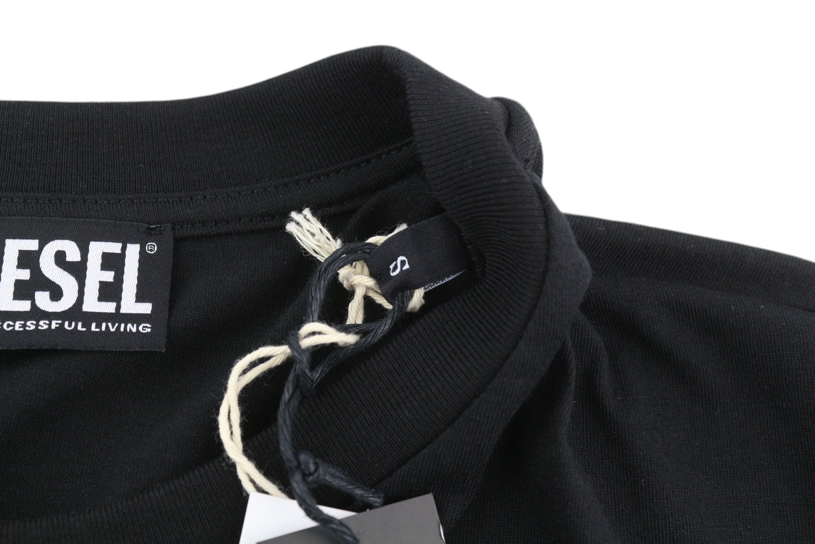 DIESEL T-Diegos-B6 Men T-Shirt S Black Tricot Stretchy Embroidered Short Sleeve