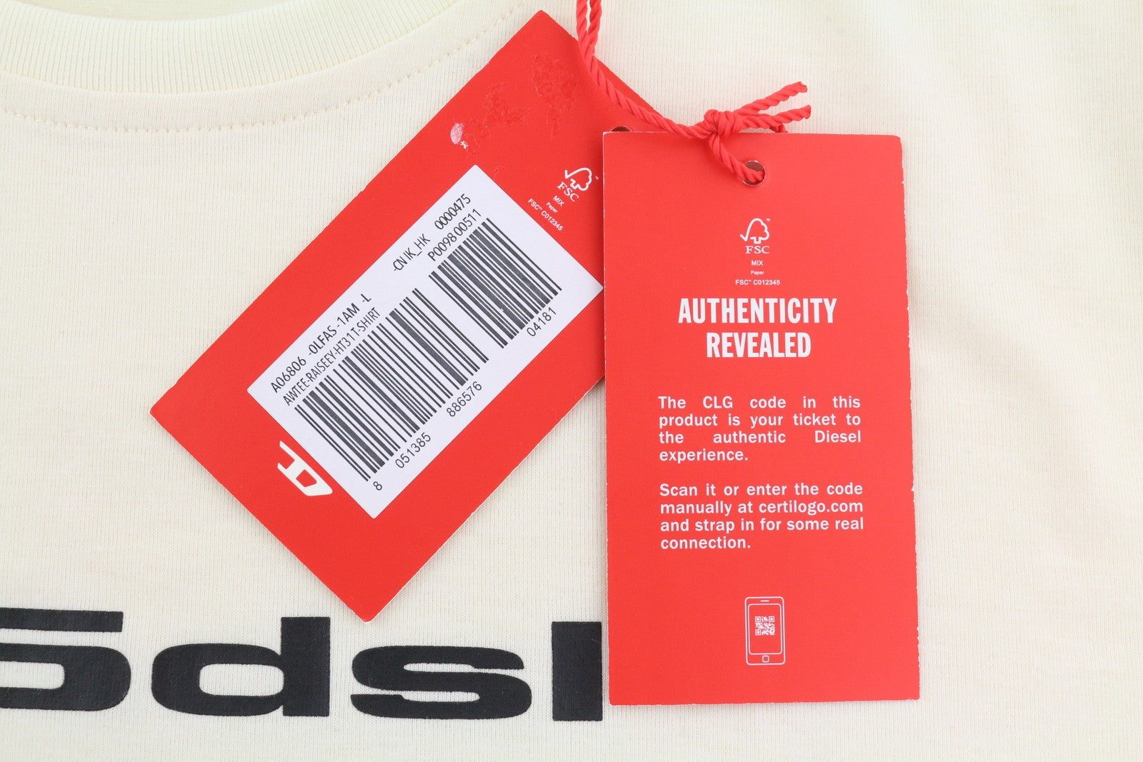 DIESEL Awtee-Raiseey-HT31 Men T-Shirt L Ivory 55DSL Tricot Crew Short Sleeved