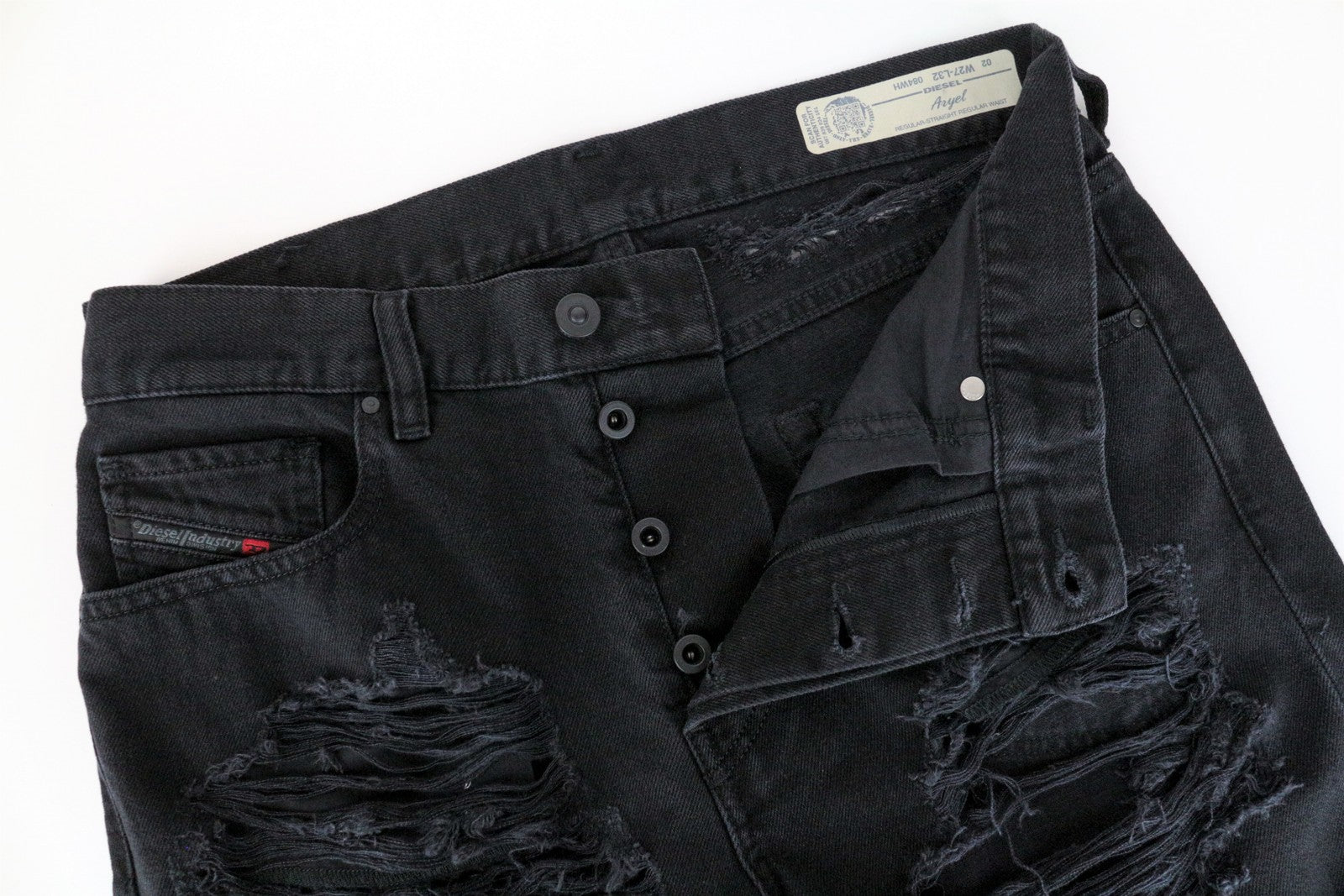 DIESEL Aryel 084WH Women's Jeans W27/L32 Straight Black Cotton Distressed