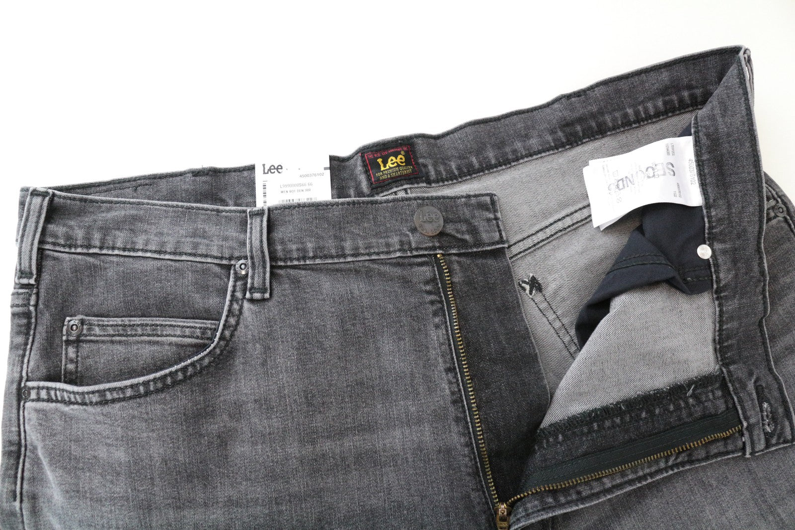 LEE Rider Men's Jeans W38/L32 Slim Fit Grey Cotton Washed Stretch Denim