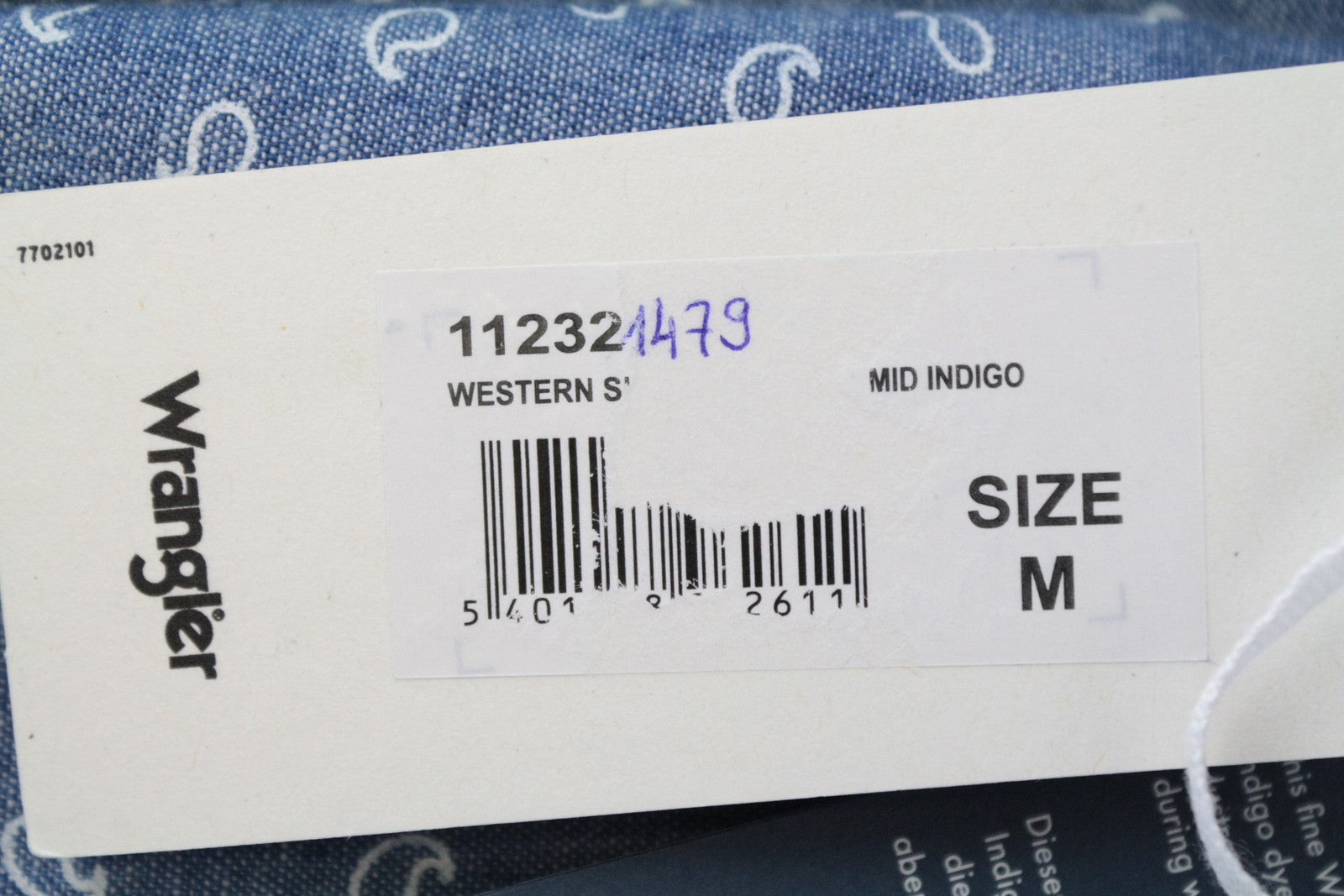 WRANGLER Men's Shirt M Blue Cotton Paisley Pattern Buttoned LS Shirt