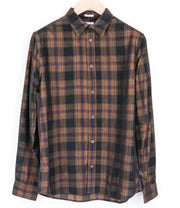 WRANGLER Men's Shirt M Brown Navy Checked Corduroy Long Sleeve Cotton