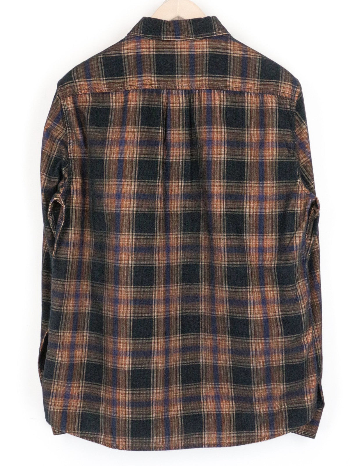 WRANGLER Men's Shirt M Brown Navy Checked Corduroy Long Sleeve Cotton