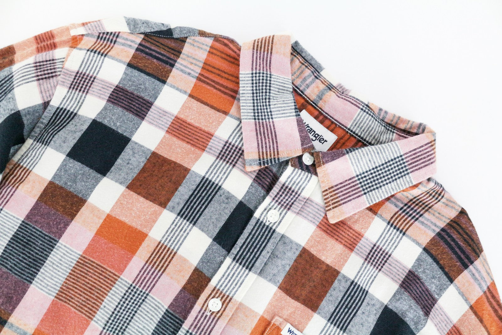 WRANGLER Men's Shirt M Orange Cotton Checked Long Sleeve Buttoned Flannel